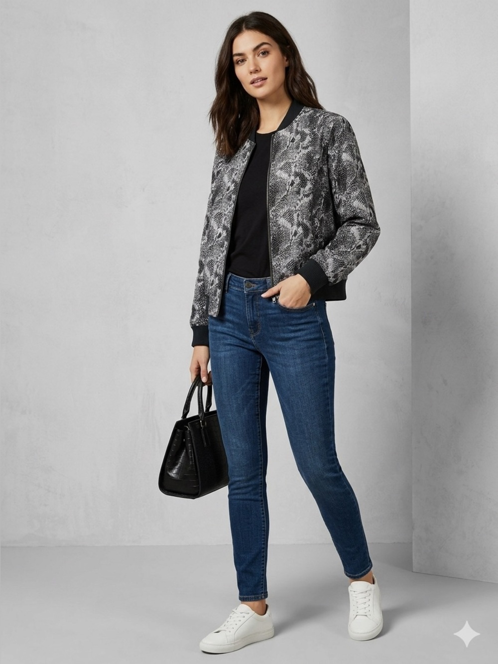 Banana Republic Snake-Print Bomber Jacket in Black and Gray